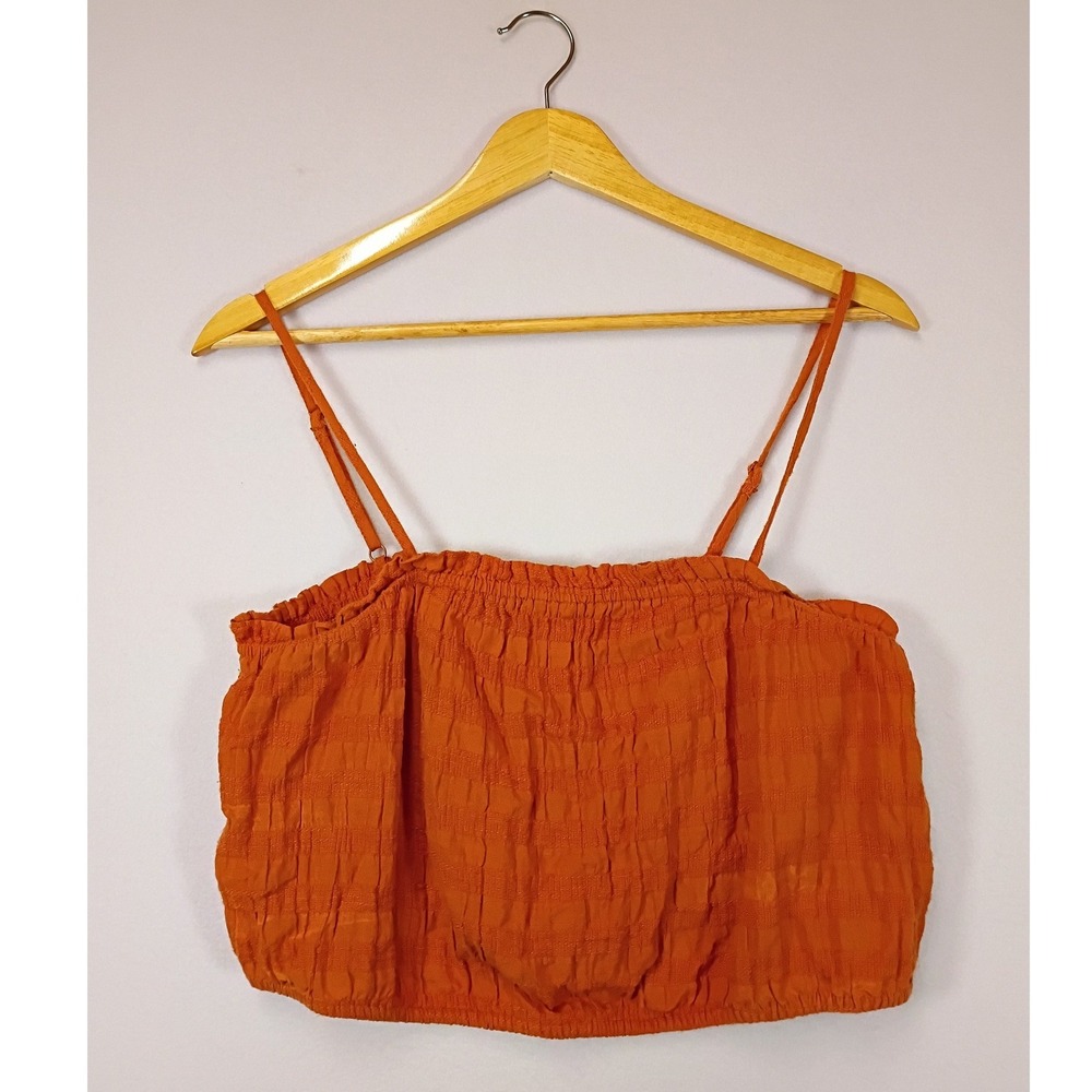 Boho Aerie Women Medium Burnt Orange Textured Cropped Cami Top Strappy